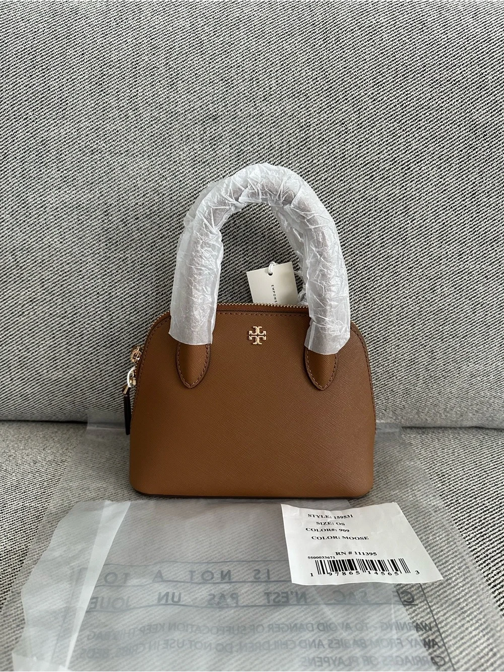 NWT Tory Burch Emerson Mini Dome Satchel Crossbody in Moose 159531